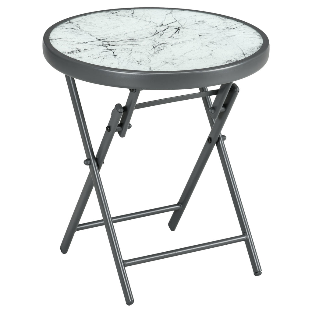 Table basse pliante table d'appoint pliante plateau effet marbre en verre trempé structure métal ronde Ø45 x 50 cm blanc-0