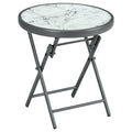 Table basse pliante table d'appoint pliante plateau effet marbre en verre trempé structure métal ronde Ø45 x 50 cm blanc-0