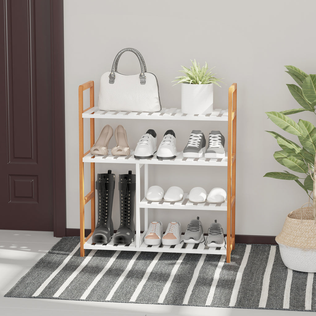 Etagère à Chaussures - étagère de Rangement - Meuble Chaussures 4 Niveaux Bois de pin étagères à Lattes MDF Blanc-1
