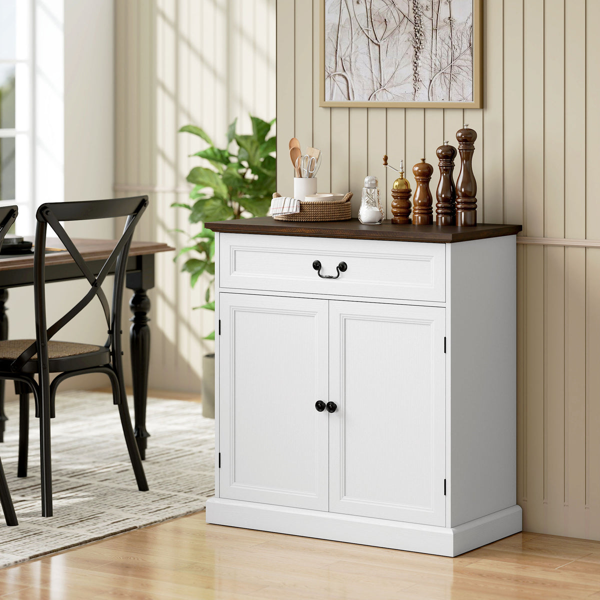 Buffet salon, meuble de rangement avec 2 portes, tiroir silencieux, étagère réglable, 80x40x85cm, blanc et marron-9