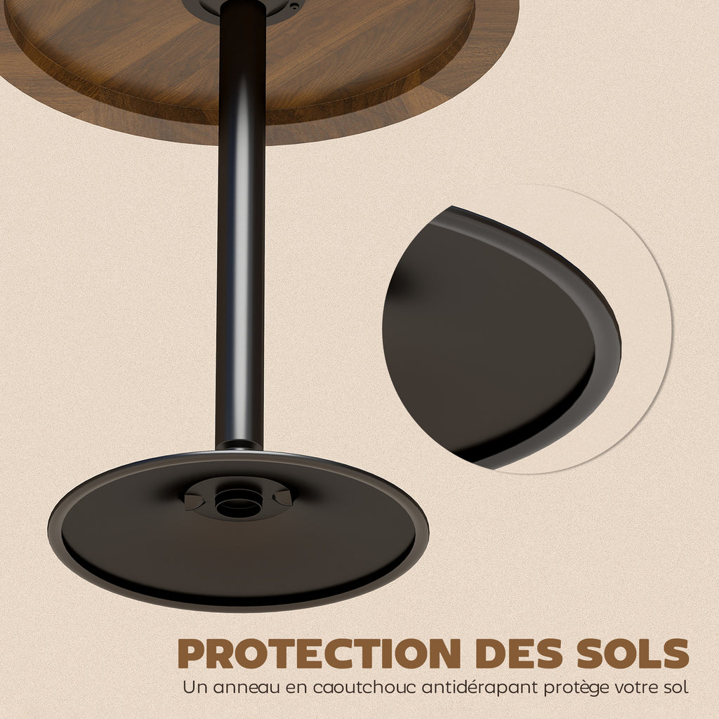 Table de bar ronde 60 cm, table haute cuisine mange-debout avec patins antidérapants, pour cuisine, salon, noyer-4