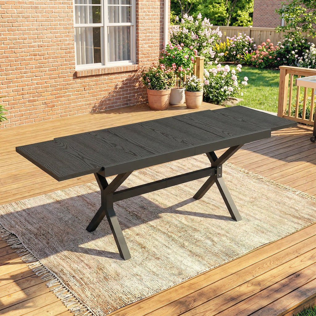 Table de Jardin Extensible Aluminium Table de Repas Extérieure Effet Bois 8-10 Personnes 214x85x73cm Gris Anthracite-1