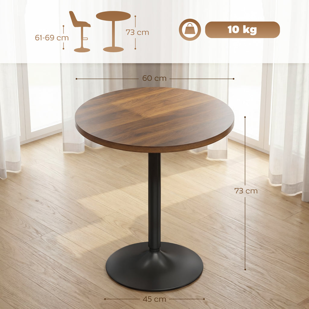 Table de bar ronde 60 cm, table haute cuisine mange-debout avec patins antidérapants, pour cuisine, salon, noyer-2