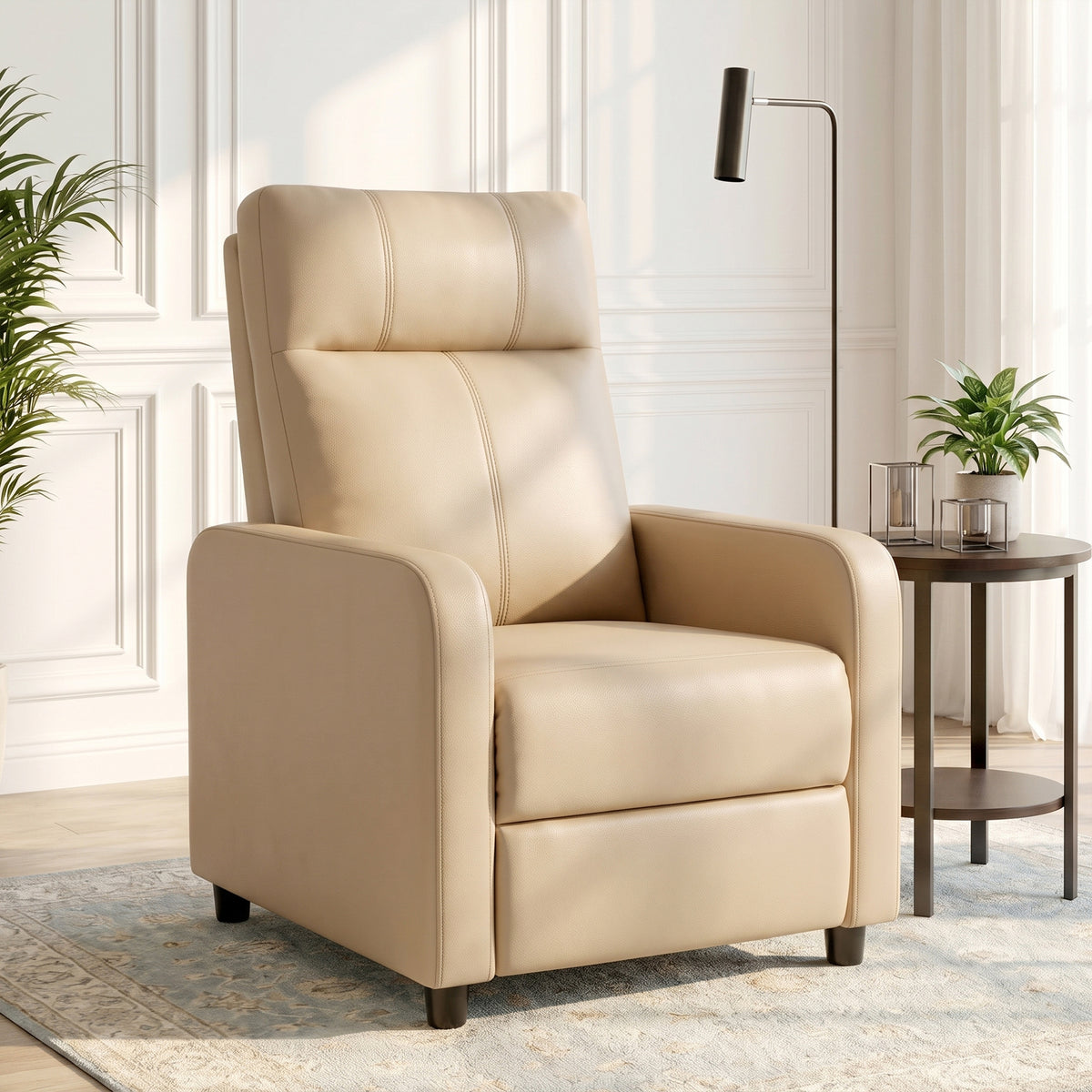 Fauteuil Relax Inclinable, Fauteuil de Relaxation en PU avec Repose-Pieds, Dossier Réglable par Poussée, Beige-7