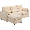 Canapé d'angle convertible en velours côtelé, canapé-lit 3 places avec rangement caché, coussins, 205x135x76cm, beige-0
