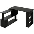 Bureau d'angle table de salle à manger avec rangement bureau informatique modulable bibliothèque intégrée + étagère 3 niveaux noir-0
