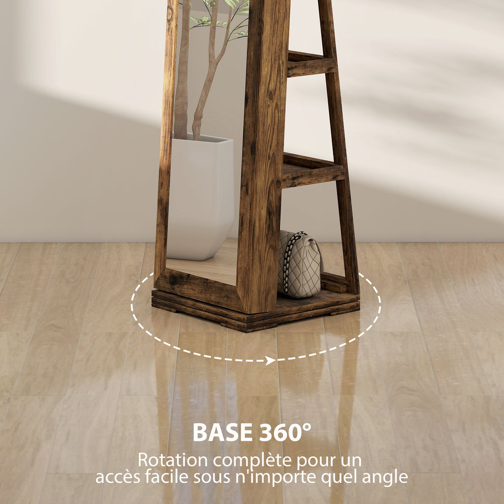 Armoire à Bijoux pivotante verrouillable boîte à bijoux avec Miroir - Armoire Bijoux Multi-Rangement - Brun Rustique-5