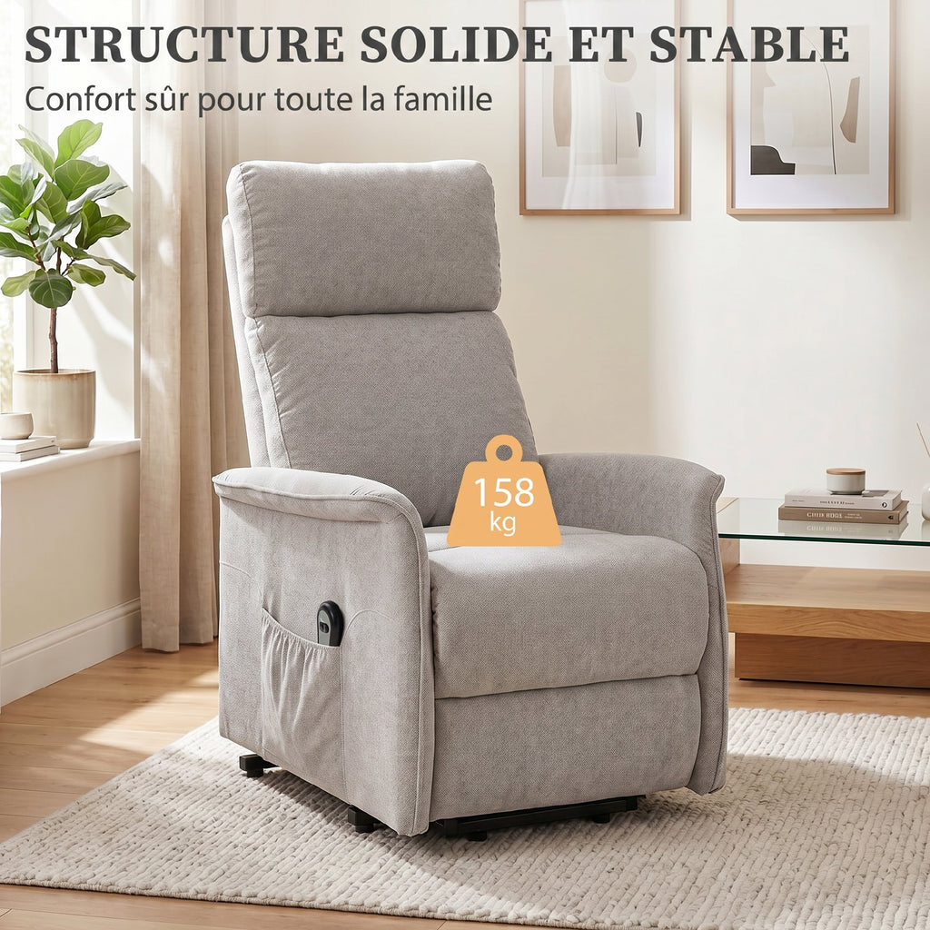Fauteuil Releveur Électrique, Fauteuil Relax Électrique en Chenille avec Coussin à Ressorts, Dossier Inclinable, Gris-6