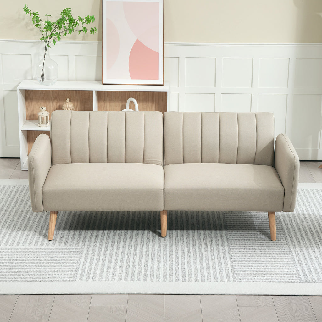 Canapé Convertible 2 Places Design scandinave Dossier inclinable 3 Positions Pieds Bois Tissu Aspect Lin Beige-7