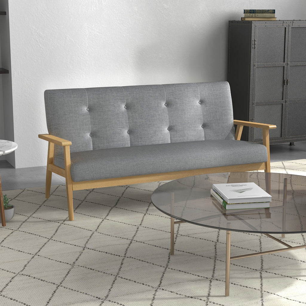 Canapé 3 places 154,5, canapé scandinave avec dossier capitonné, assise rembourrée et accoudoirs, gris-1