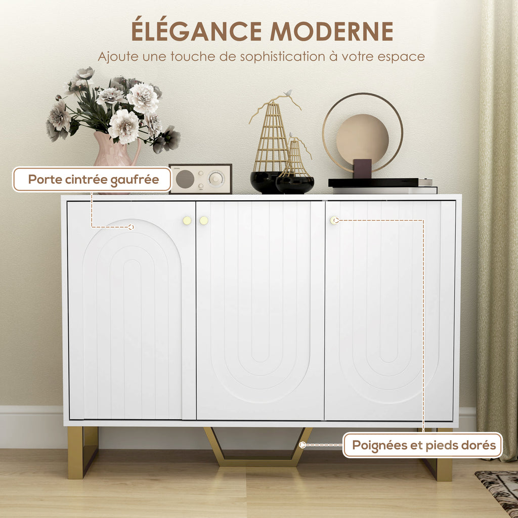 Buffet de salon avec placard à portes et étagère réglable, 106,5 x 35 x 77,5 cm, blanc-4