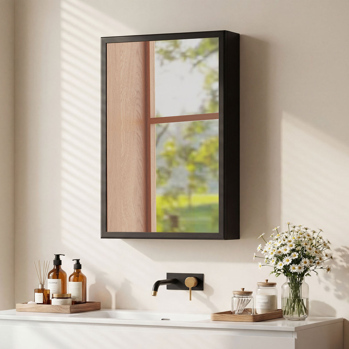 Armoire miroir de salle de bain armoire murale armoire à glace avec 1 porte et 2 étagères en acier 40 x 12 x 60 cm noir-9
