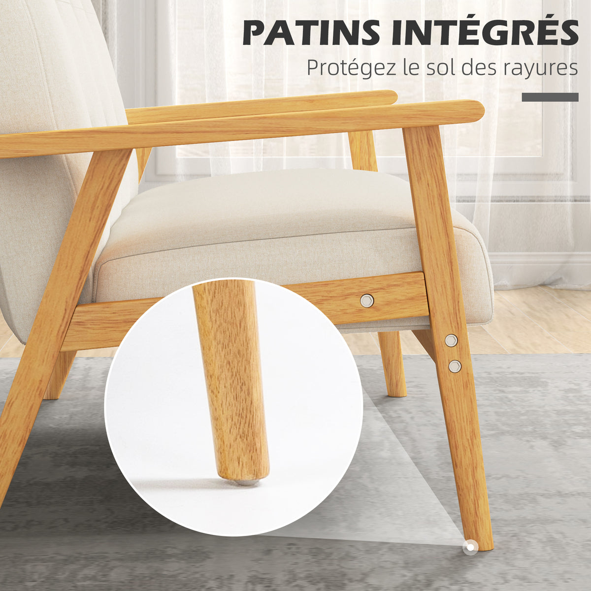 Canapé 2 places 115 cm canapé scandinave avec dossier capitonné, assise rembourrée et accoudoirs, beige-5