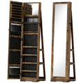 Armoire à Bijoux pivotante verrouillable boîte à bijoux avec Miroir - Armoire Bijoux Multi-Rangement - Brun Rustique-0