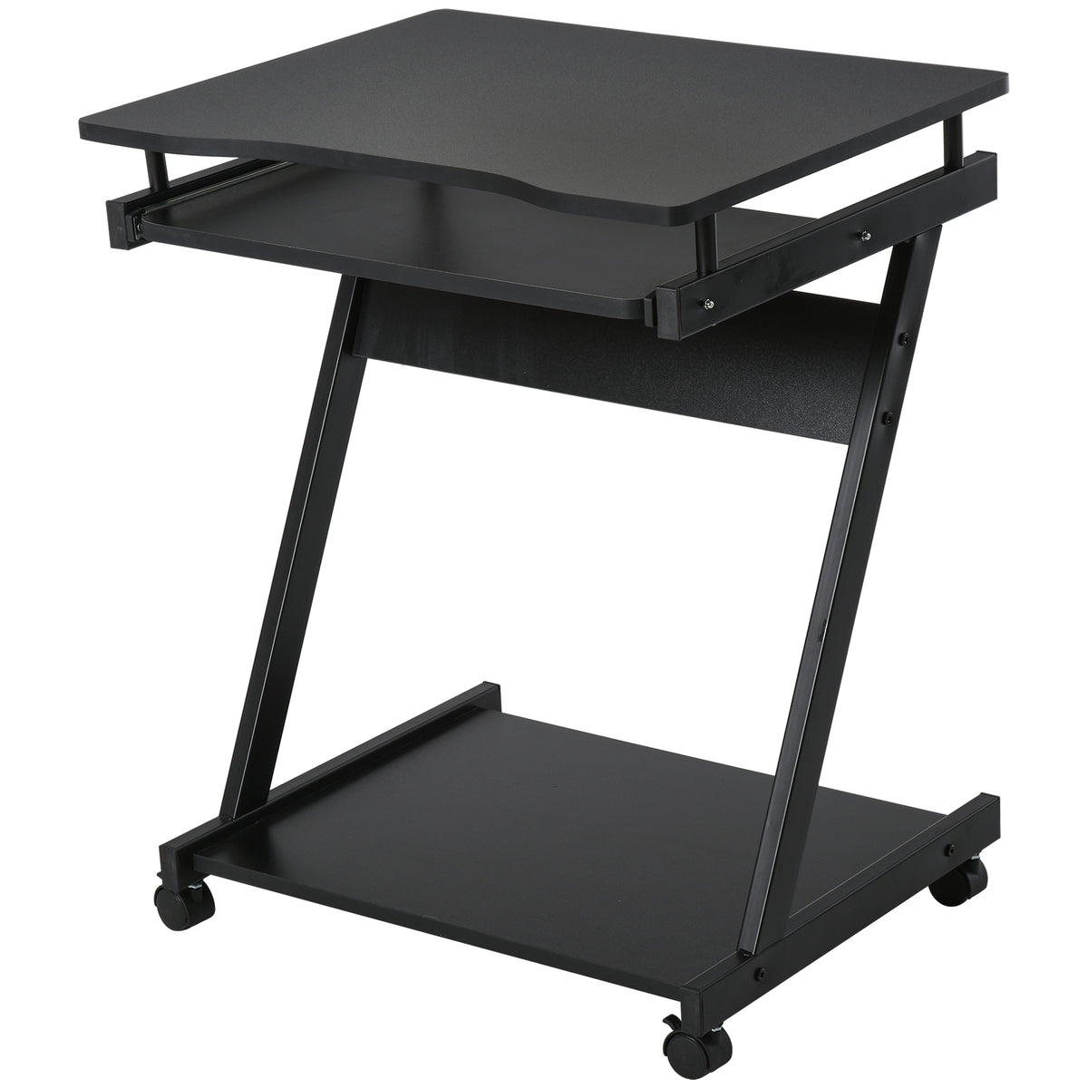 Bureau Informatique Roulant - Bureau Mobile - Table d'ordinateur - Tablette coulissante Clavier + étagère - Noir-0