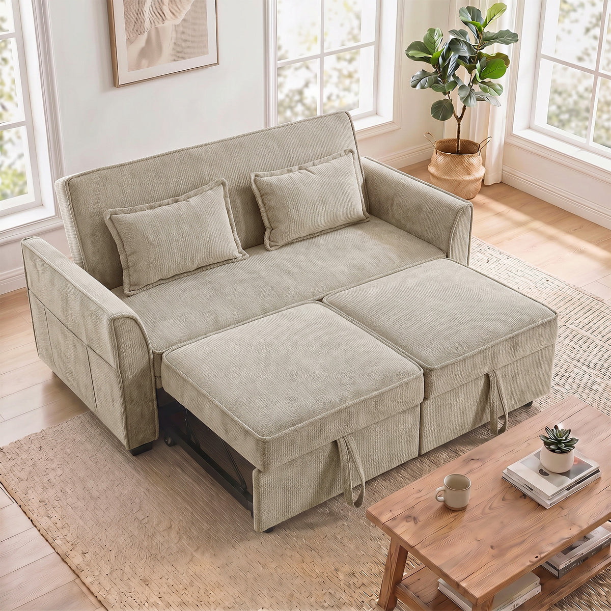 Canapé Convertible 2 Places 4 en 1, Canapé-Lit d'Angle en Chenille 167cm, Dossier Réglable, Assise Large, Marron-1
