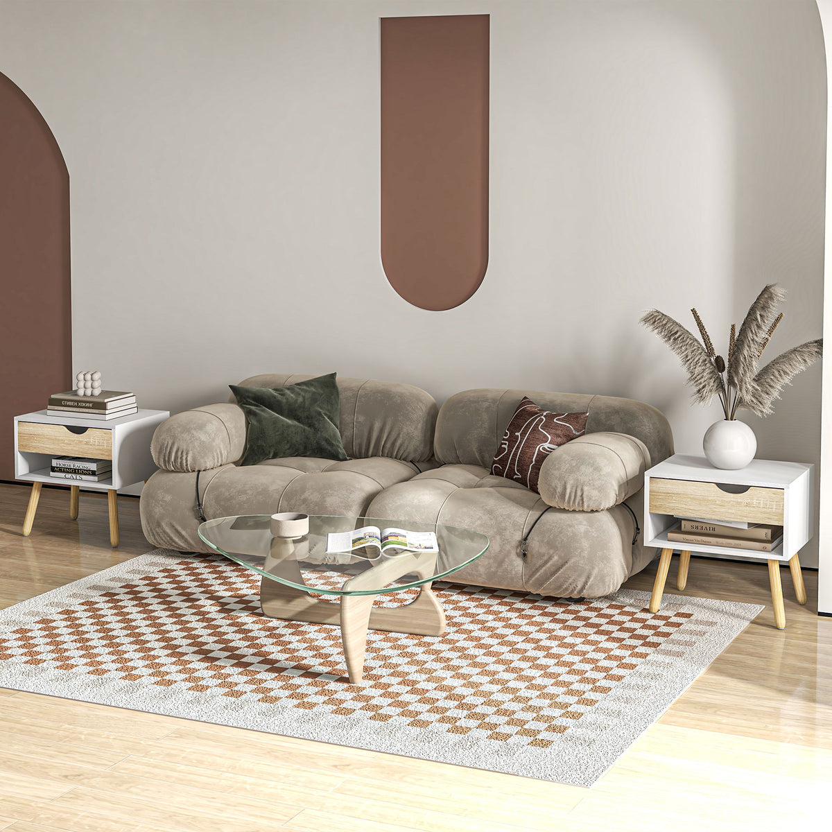 Lot de 2 Tables de Nuit tiroir Niche Design Moderne Panneau de Particules Classe E1 Pieds en Bois Massif 50 x 39 x 51 cm-7