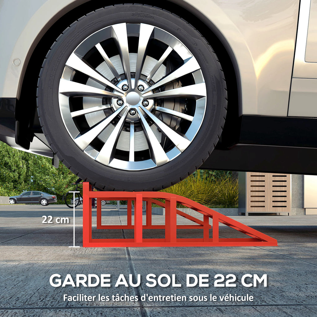 Lot de 2 Rampes d'Accès pour Voiture 3T en Acier, Surface Antidérapante, 83,5 x 30,5 x 27 cm, Rouge-6
