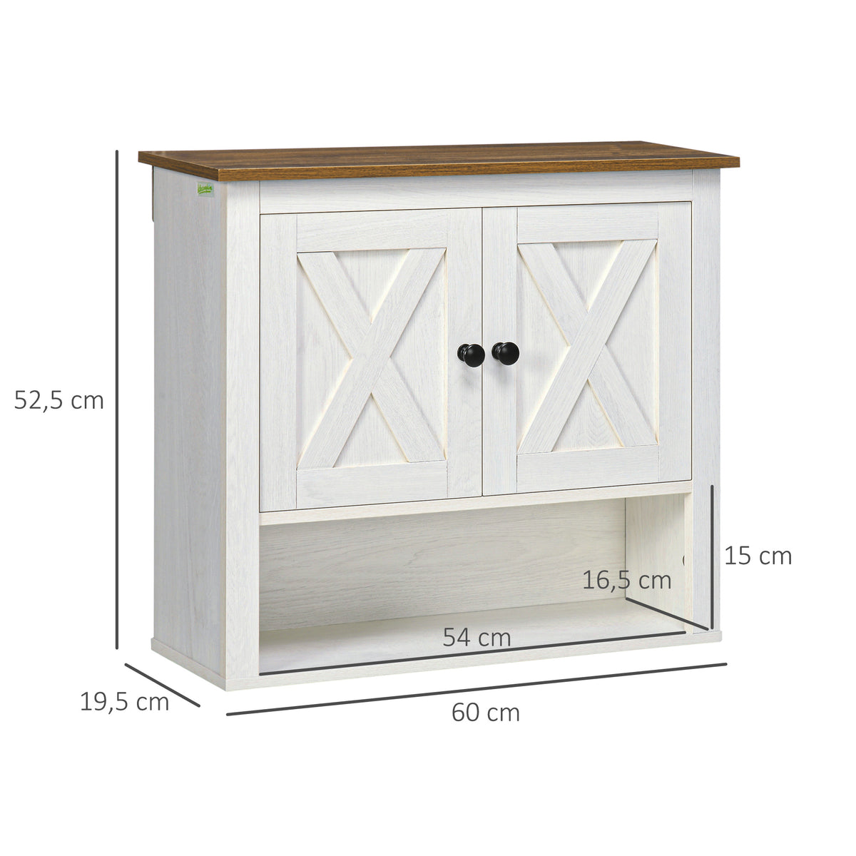 Armoire murale, armoire salle de bain avec placard à portess et compartiment ouvert, dim. 60 x 19,5 x 52,5 cm, blanc-2