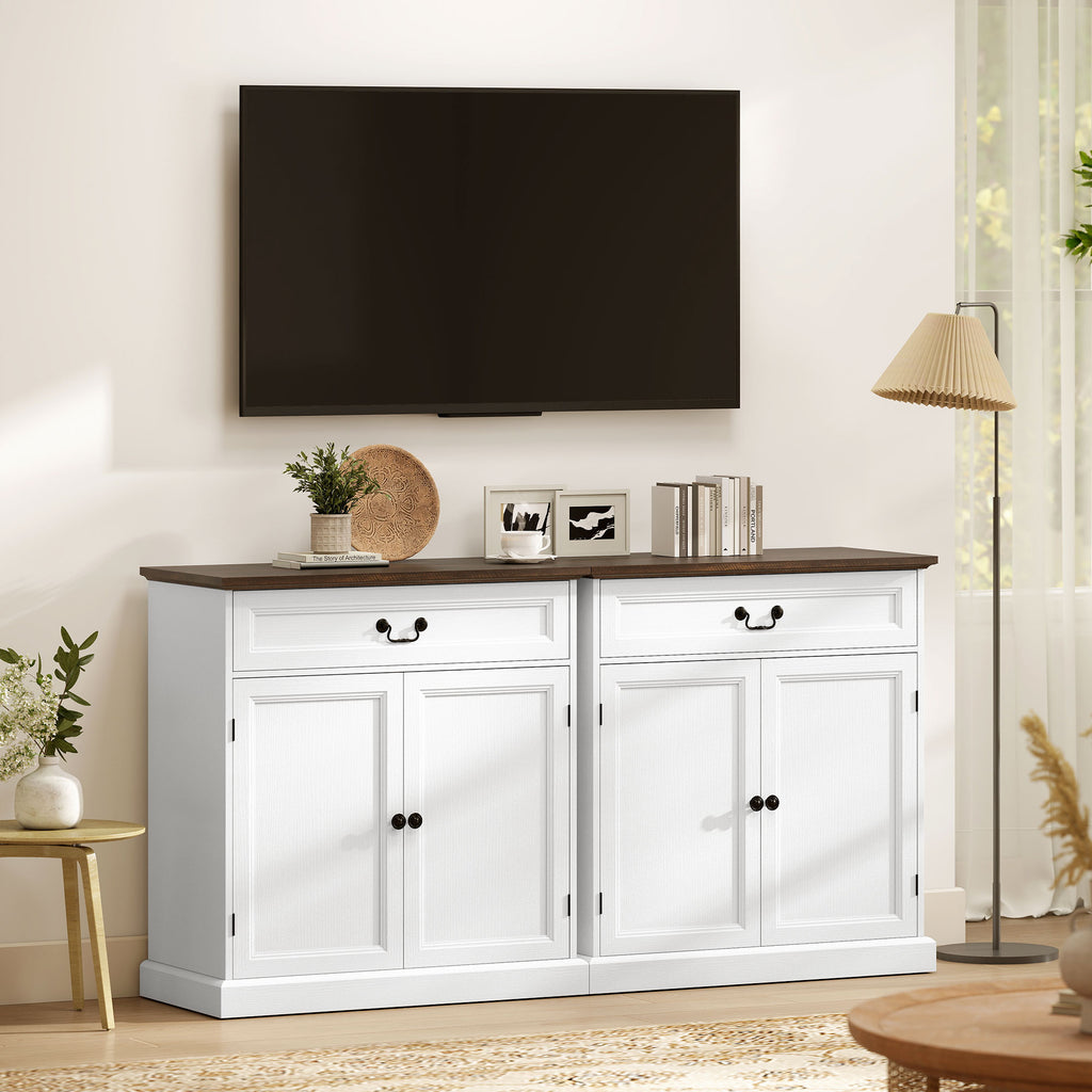 Buffet salon, meuble de rangement avec 2 portes, tiroir silencieux, étagère réglable, 80x40x85cm, blanc et marron-7