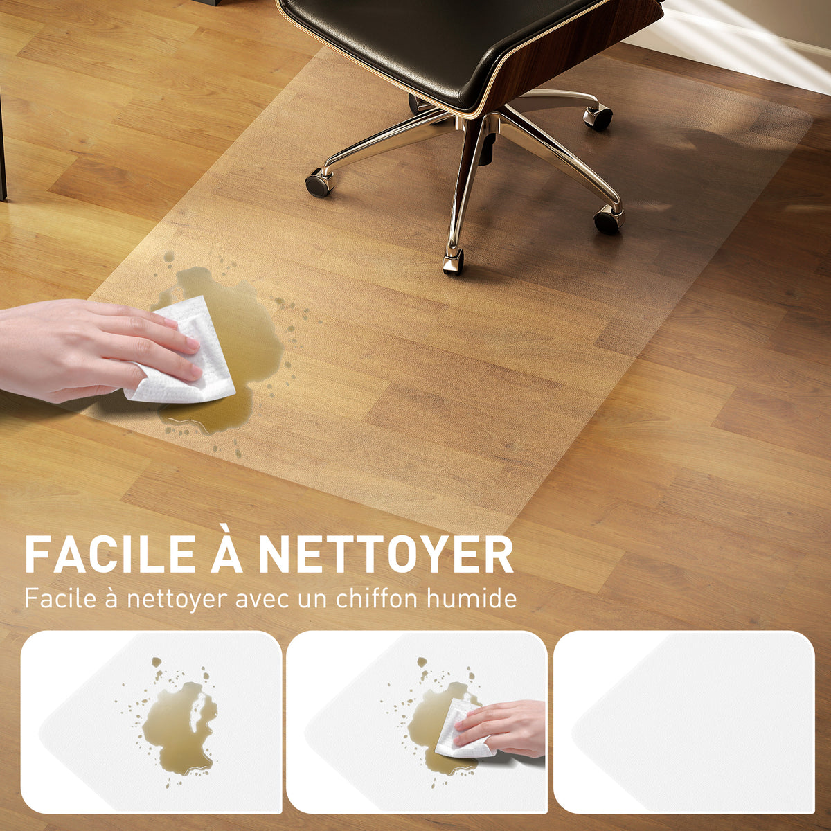 Tapis de chaise de bureau rectangulaire, antidérapants en plastique transparent 100x150cm-3