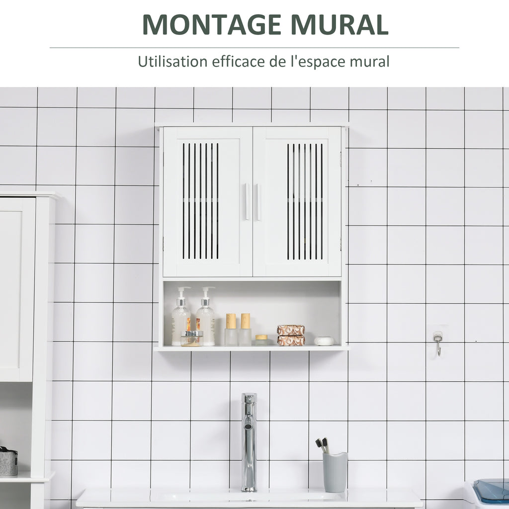 Armoire murale, meuble salle de bain avec étagère réglable, double porte et étagère ouverte, 60 x 20 x 70 cm, blanc-3