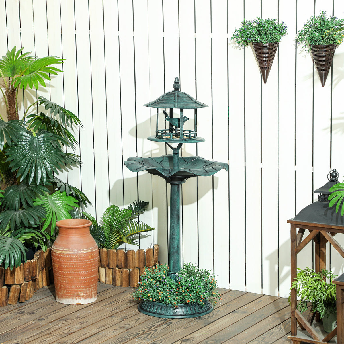 Bain d'oiseaux abreuvoir pour oiseaux jardinière 3 en 1 Ø 50 x 113 cm polypropylène vert-de-gris-9