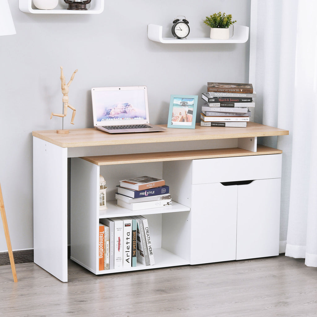 Bureau informatique multimédia modulable multi-rangements double niche + tiroir et placard en bois-1