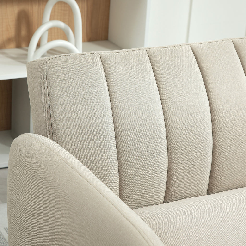 Canapé Convertible 2 Places Design scandinave Dossier inclinable 3 Positions Pieds Bois Tissu Aspect Lin Beige-8