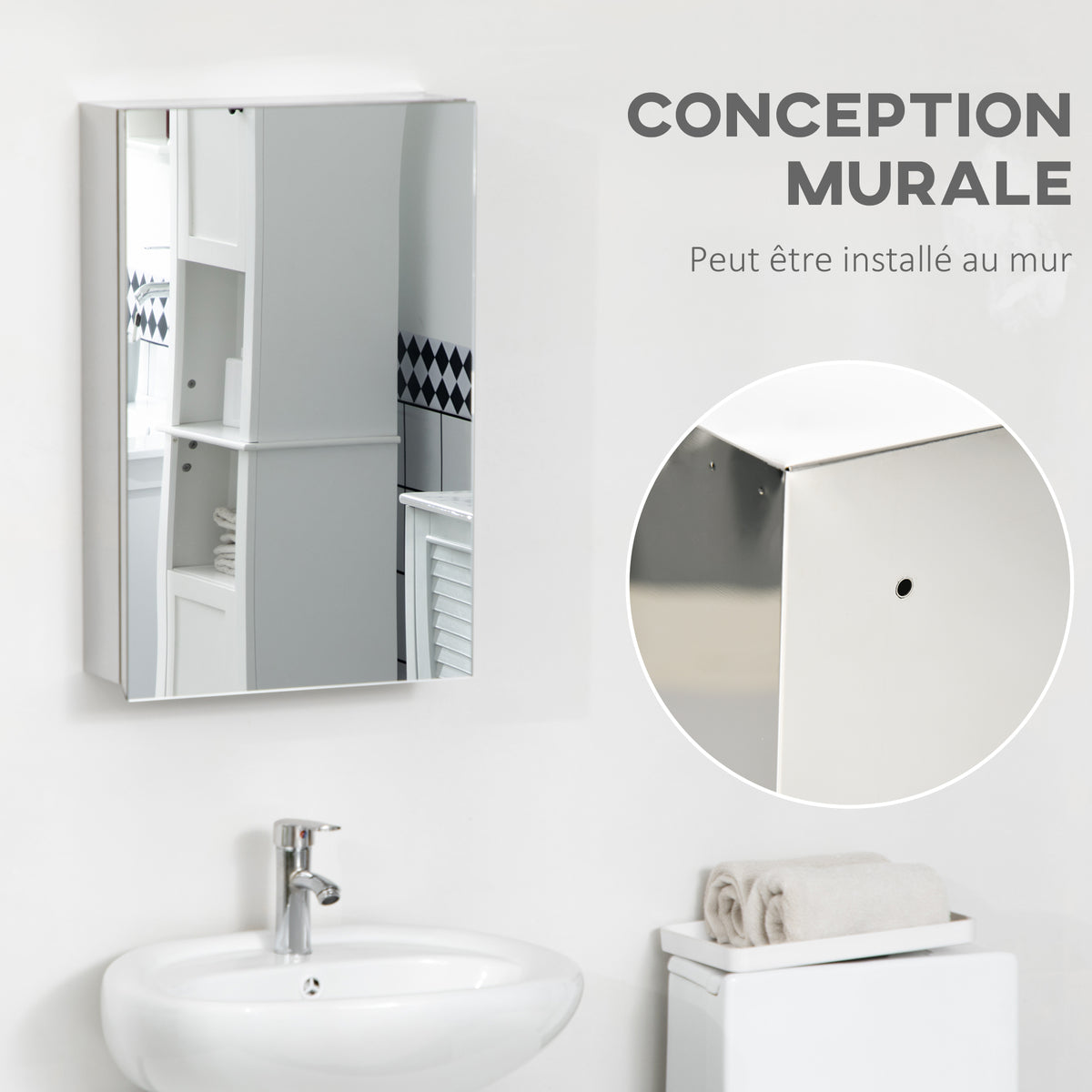 Armoire miroir de salle de bain en acier inoxydable armoire murale de toilette 39 x 12 x 60 cm-6