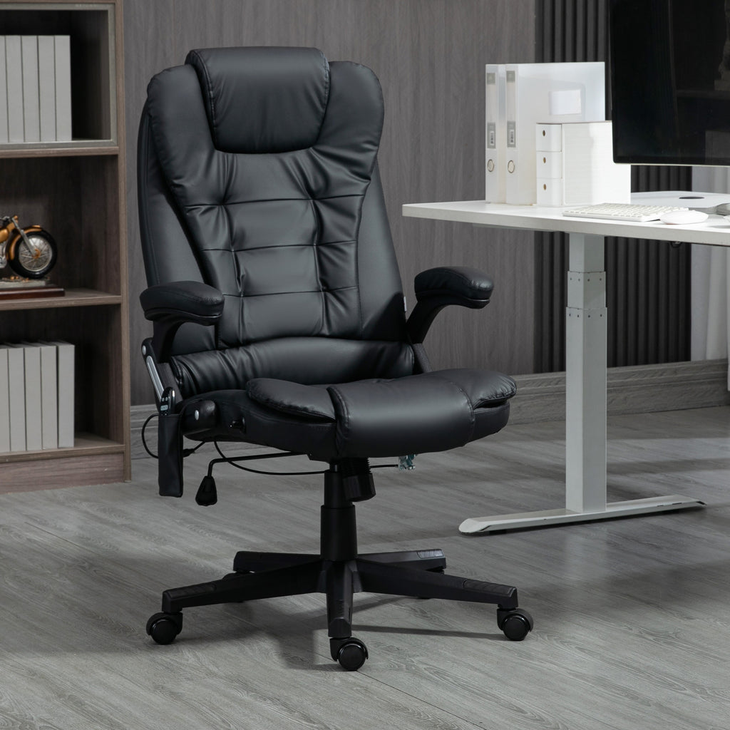 Fauteuil de bureau massant et chauffant électrique fauteuil bureau ergonomique revêtement synthétique noir-1