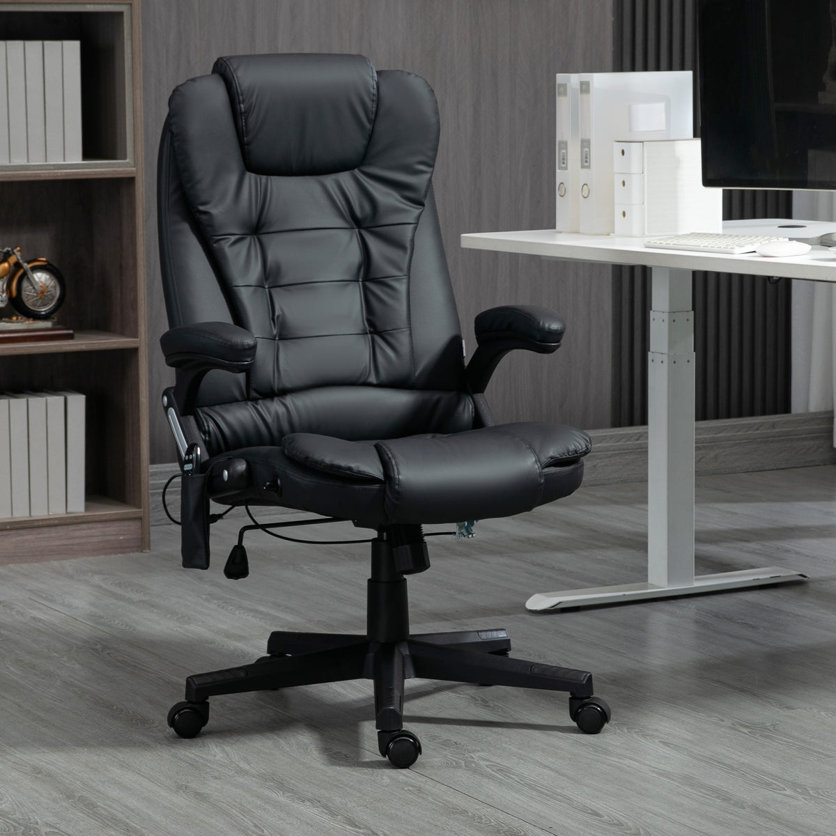 Fauteuil de bureau massant et chauffant électrique fauteuil bureau ergonomique revêtement synthétique noir-1