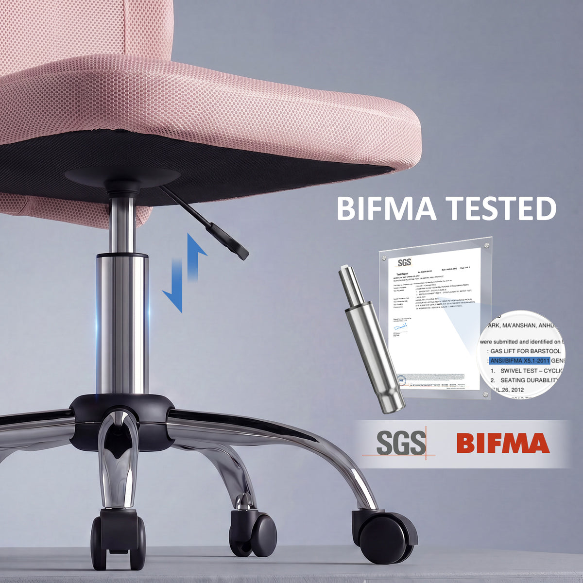 Chaise de bureau ergonomique hauteur réglable piètement chromé pivotant 360° revêtement maille rose-7