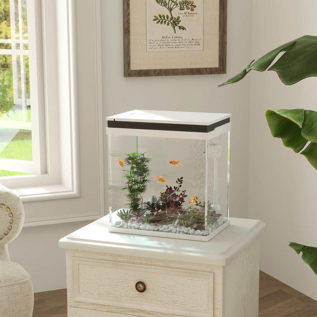 Petit aquarium complet 14L aquarium en verre avec système de filtration éclairage LED pompe à eau 30 x 20 x 33 cm blanc-1