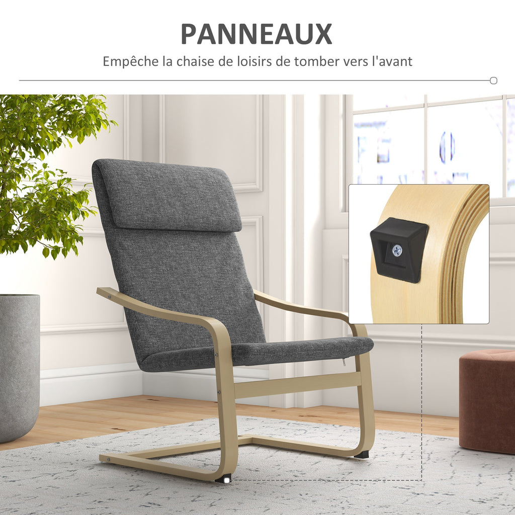 Fauteuil de salon, fauteuil chambre avec accoudoirs incurvés, coussin, tissu aspect lin, 65 x 79 x 98 cm, gris-6