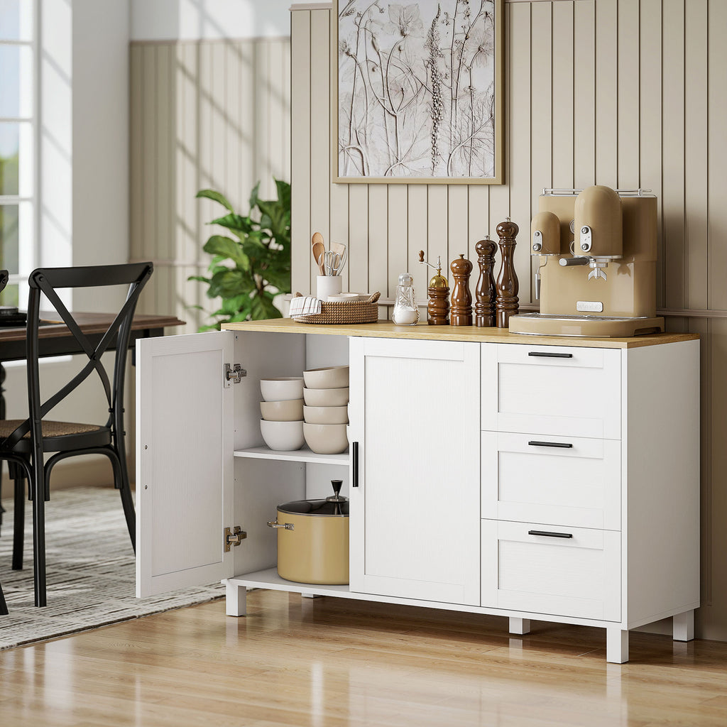 Buffet salon, meuble de rangement, double porte à fermeture amortie, 3 tiroirs et étagère réglable, 120x38x76cm, blanc-1