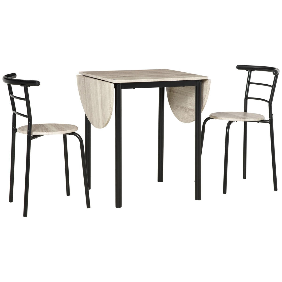 Ensemble table ovale extensible et 2 chaises - table à rabats - métal et MDF - noir et naturel-0
