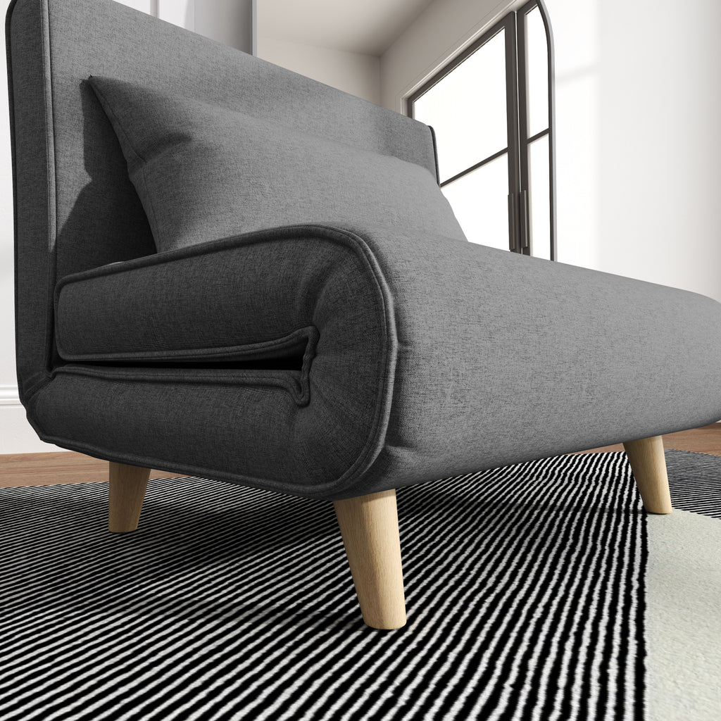 Fauteuil convertible 1 place, fauteuil-lit chauffeuse 3 en 1, dossier réglable, oreiller, tissu en lin, 94x78x80cm, gris-8
