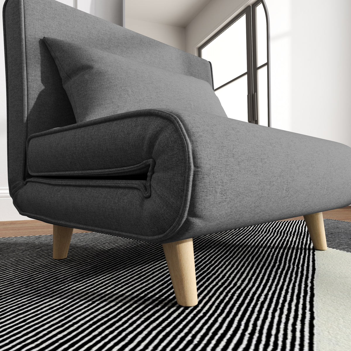 Fauteuil convertible 1 place, fauteuil-lit chauffeuse 3 en 1, dossier réglable, oreiller, tissu en lin, 94x78x80cm, gris-8
