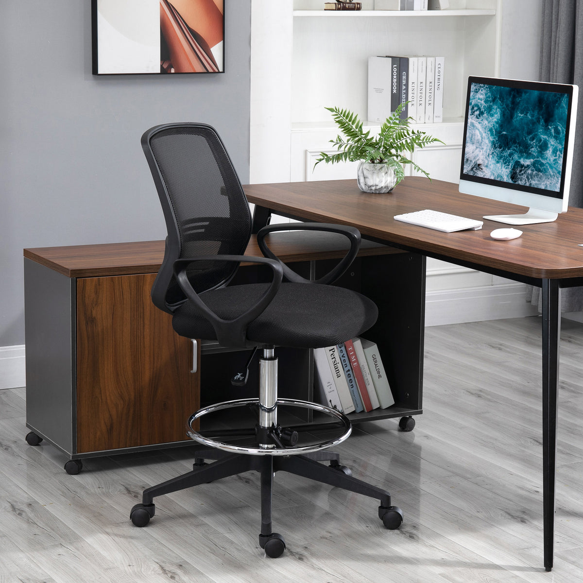 Fauteuil de bureau chaise de bureau assise haute réglable tabouret de bureau pivotant 360° maille respirante-9