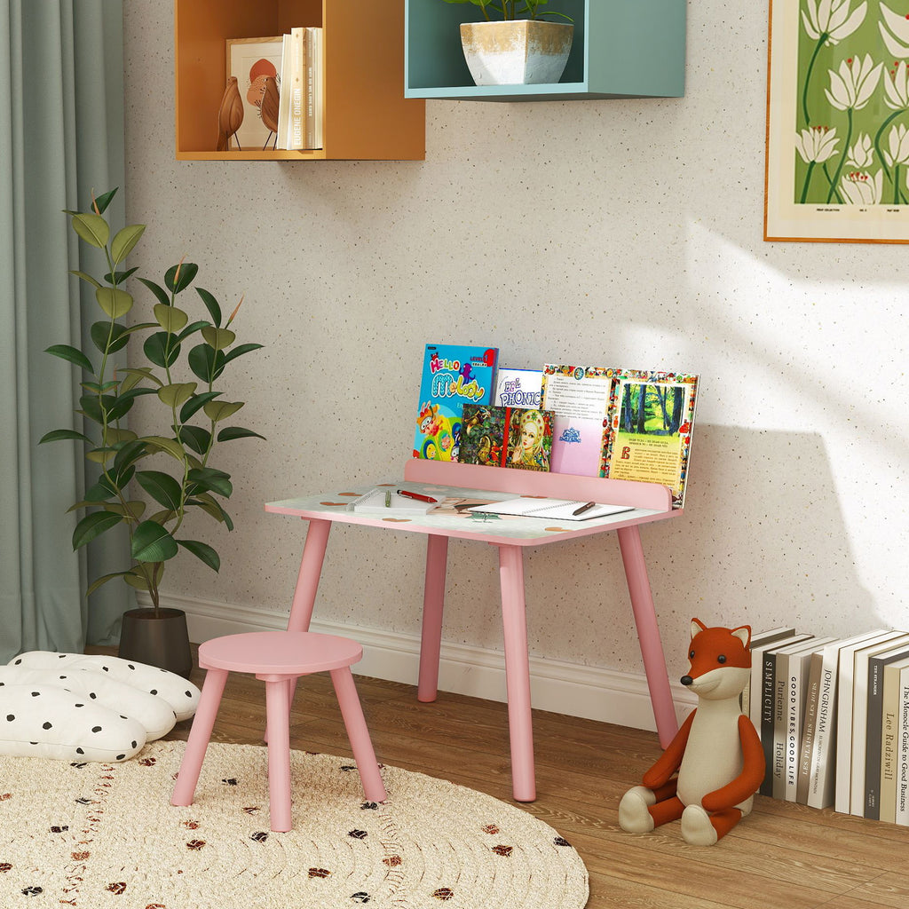 Ensemble table et chaise enfant table pour enfant avec chaise avec porte-livres motifs d'ours pour enfants 3-8 ans rose-9