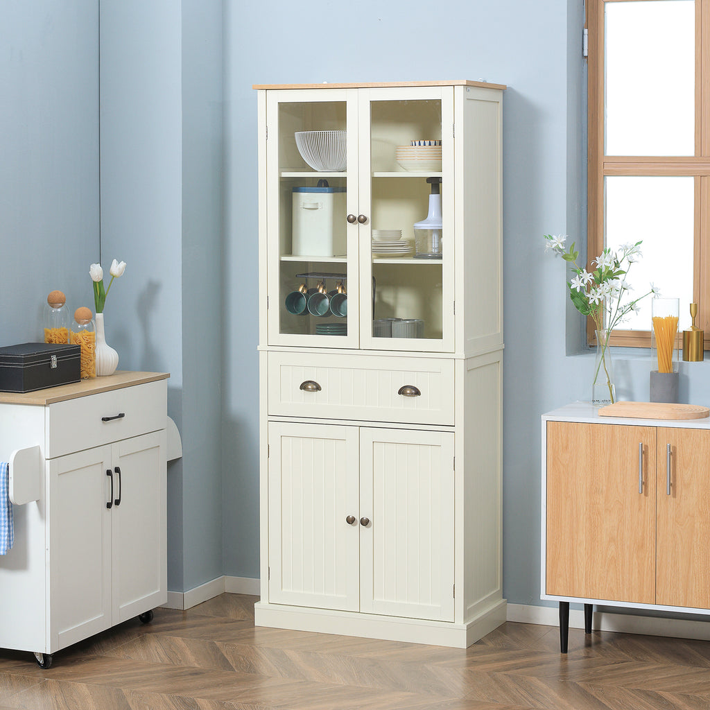 Buffet meuble cuisine rangement armoire de cuisine 4 portes dont 2 portes vitrées et 1 tiroir hauteur 182,5 cm avec étagères réglables - beige-9