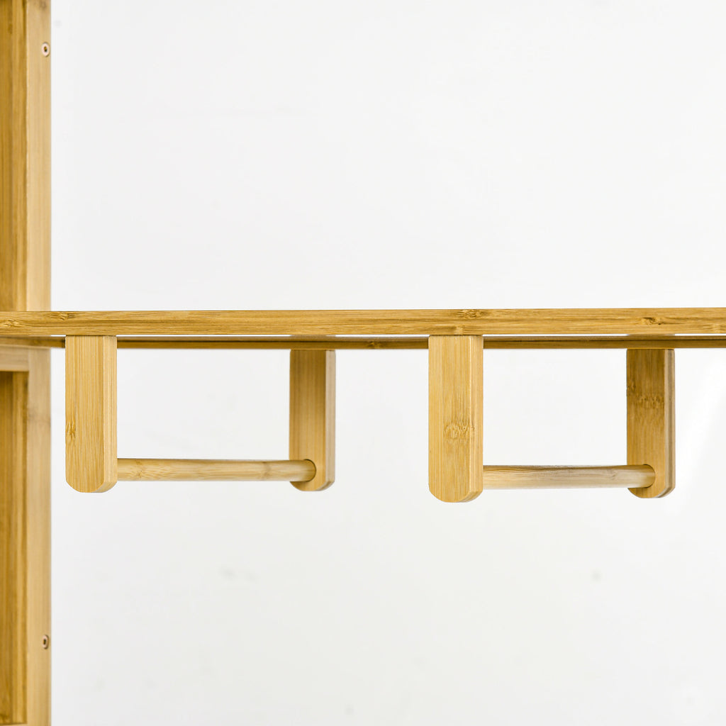 Armoire en bambou avec 2 portes coulissantes, étagères et tringle, grande armoire pour la chambre, 145 x 35 x 165cm-8