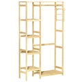 Portant à Vêtements Bambou Penderie Porte-Manteaux avec étagères, Tringle et 2 patères - dim. 90L x 30P x 155H cm-0