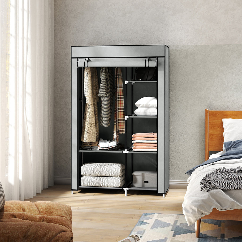 Armoire penderie multi-rangement - 6 étagères, 1 barre - non tissé gris clair-8