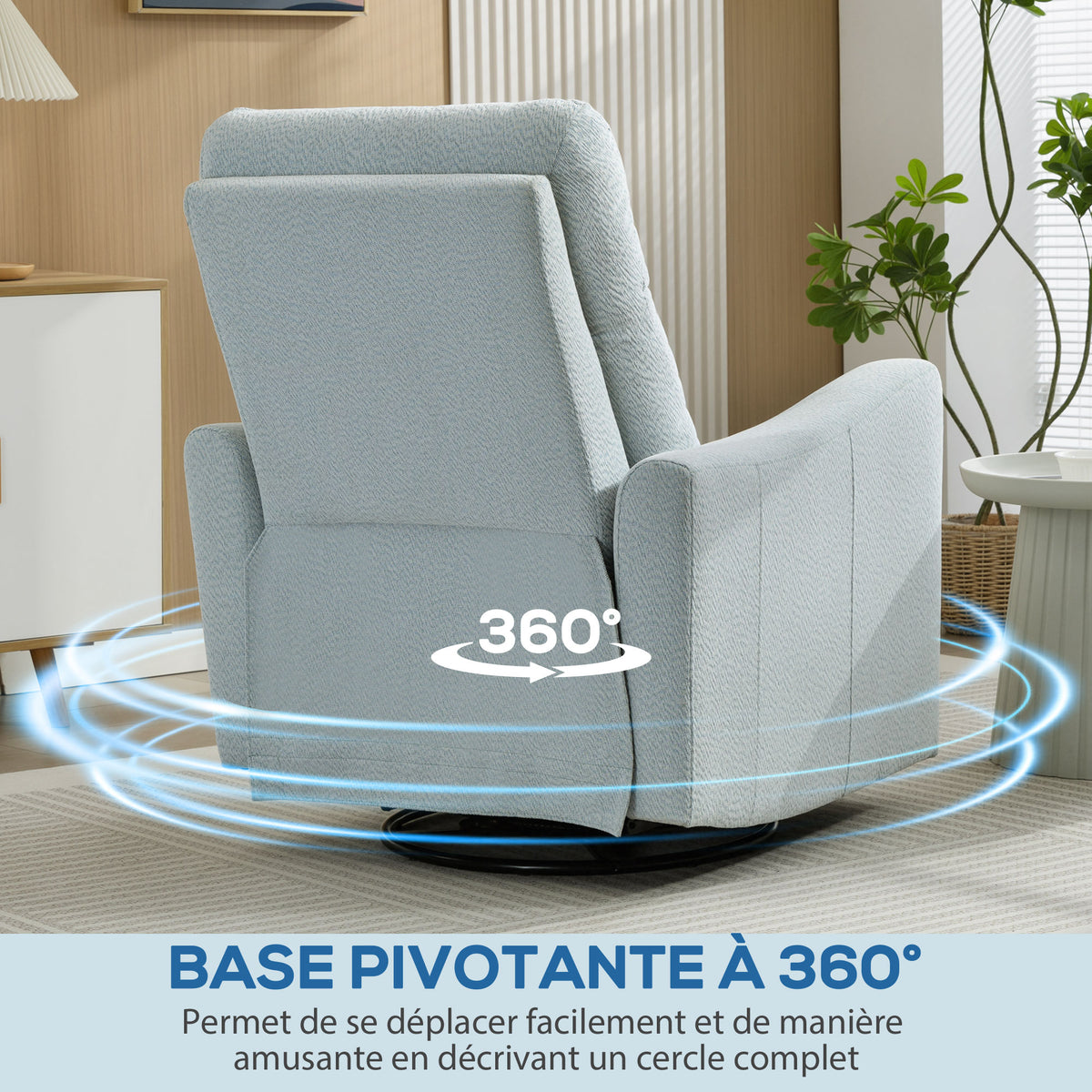 Fauteuil inclinable, fauteuil de relaxation avec repose-pieds, pivotant à 360°, basculant, 82 x 90,5 x 101 cm, gris-bleu-4