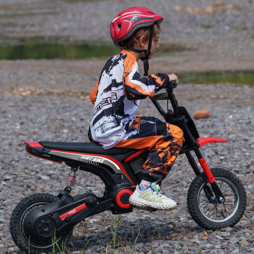 Moto cross électrique enfant moto électrique enfants moteur 350 W batterie 12V 8-16 km/h pneus gonflables 12'' rouge-1