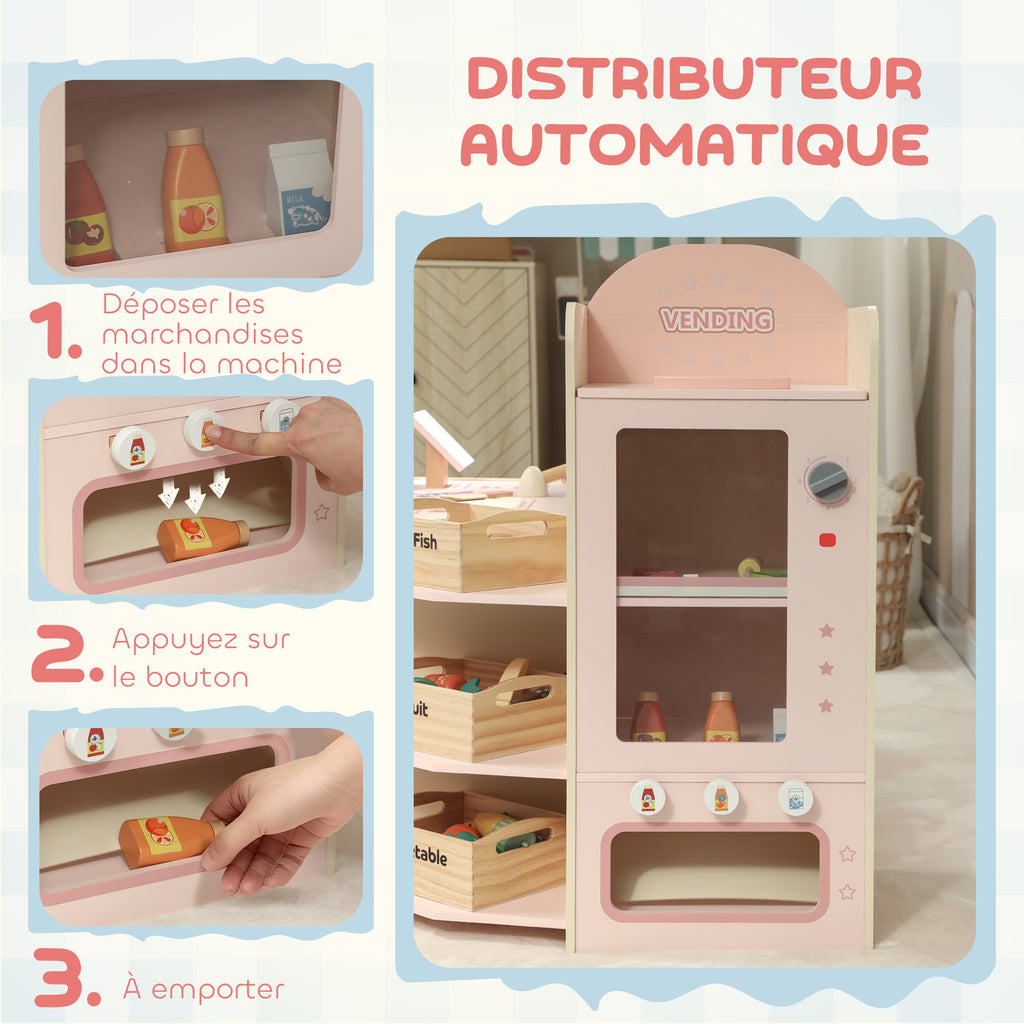Supermarché pour enfant, marchande en bois, caisse enregistreuse, distributeur et accessoires, 90,7x60x73,8cm, vert-5
