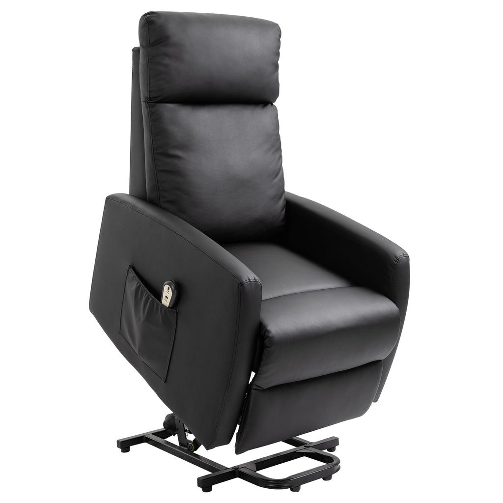 Fauteuil releveur électrique inclinable avec repose-pied ajustable et télécommande revêtement synthétique noir-0