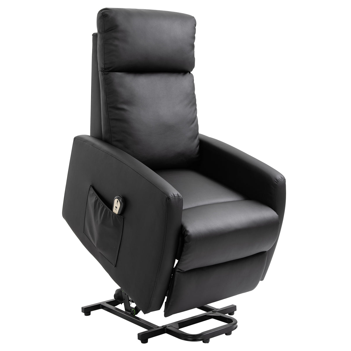 Fauteuil releveur électrique inclinable avec repose-pied ajustable et télécommande revêtement synthétique noir-0